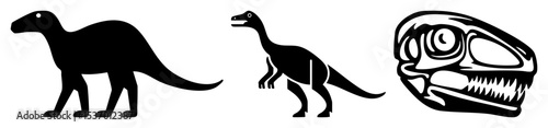 Vector Paleontology featuring dinosaurs and a fossilized skull .