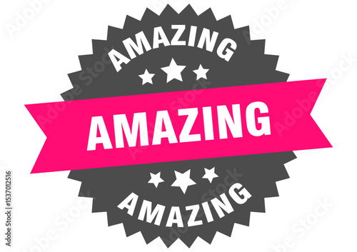 amazing. amazing round pink label isolated on transparent background