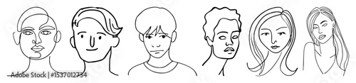 Vector Diverse faces collection featuring minimalist art portraits.