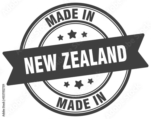 Made in New Zealand round sign. Made in New Zealand stamp.