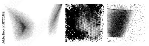 Vector Abstract dotted portrait illustrations depict evolving human faces.