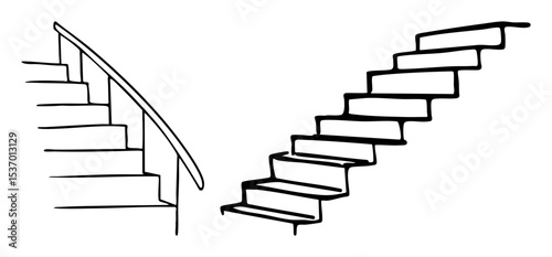 Vector Linear staircase with handrail depicts ascending steps.