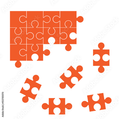 jigsaw, puzzle pieces connection pattern. Puzzel piece icon or pictogram. Cartoon vector outline. Autism logo or symbol. Dubbele platte puzzels grid. Teamwork concept. Mosaic sign. Game print