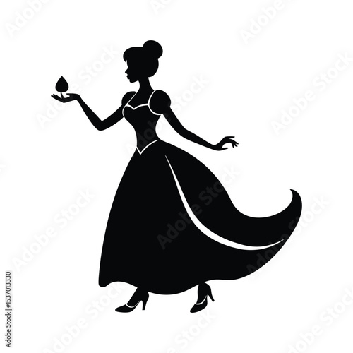 silhouette of a woman in a dress  of Cinderella wearing her glass slipper