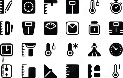 Measuring Tool Icons Weight Scale Symbols Instruments Ruler Thermometer Stopwatch Vectors