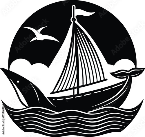 A sailboat ship silhouette on white background	
