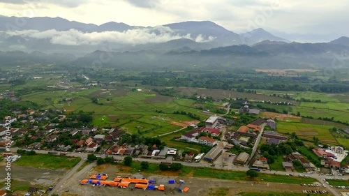 4k Video shot aerial view by drone. mountain at the village of Vang Vieng on Laos.