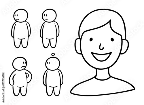 Vector Diverse facial expressions and a smiling portrait set.