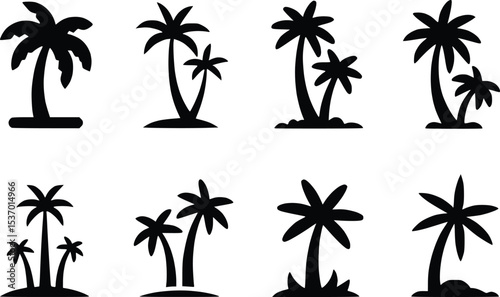Palm Tree Black Icons Silhouette Vectors Different Style Tropical Island Graphics
