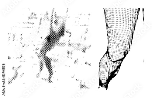 Vector Elegant pointe shoe with halftone dots