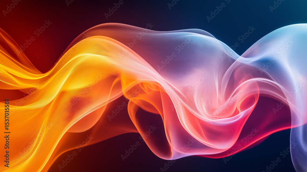 Obraz premium Abstract fractal background of colorful smoke in swirling, smooth waves of blue, red, and yellow, creating an artistic design with a fiery, flowing effect on a black backdrop