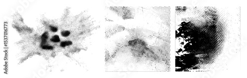 Vector Abstract halftone face portraits with dotted textures.