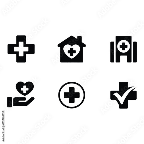 Medical cross symbols isolated on white background in a set of icons