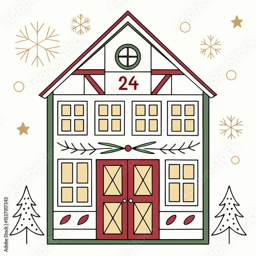 Cozy christmas house advent calendar day twenty four illustration