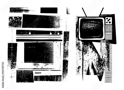 Vector Vintage televisions with distressed textures.
