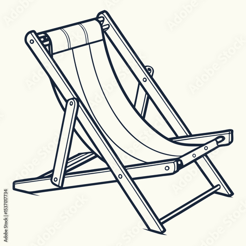 Classic wooden deck chair line art illustration summer relaxation beach vacation