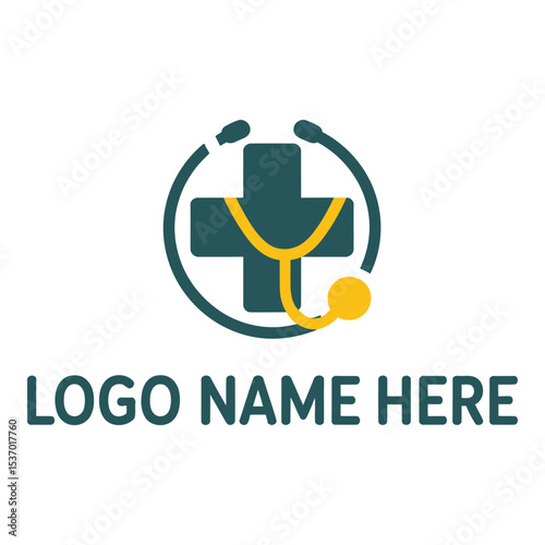 Medical logo with cross and stethoscope design for healthcare industry