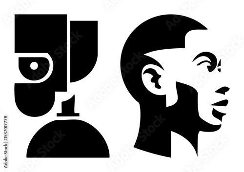 Vector Abstract faces featuring geometric shapes and expressive profiles.