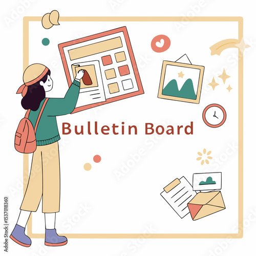 Girl adding photos to a bulletin board design