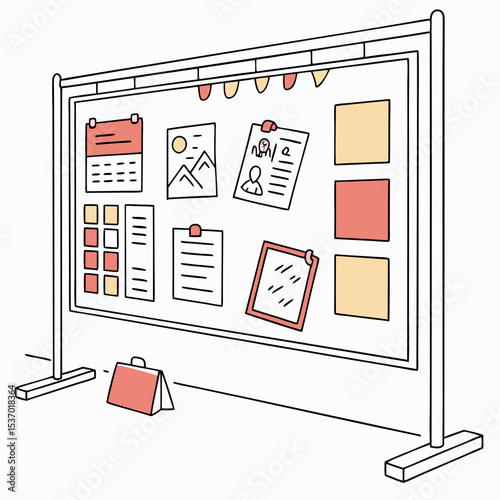 Informative presentation board display stand with documents and images