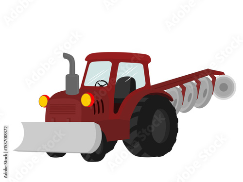 Cartoon tractor on white background.