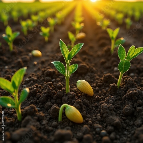 Seedlings emerging from soil