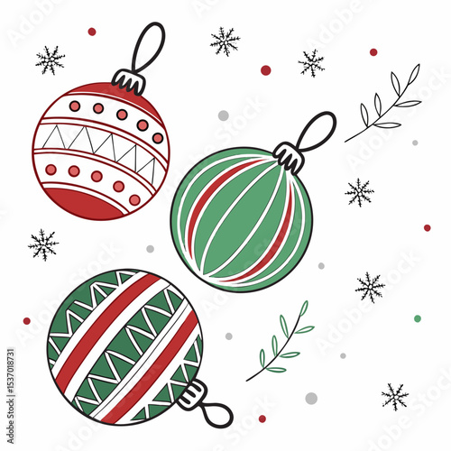 Festive christmas baubles green red white winter design