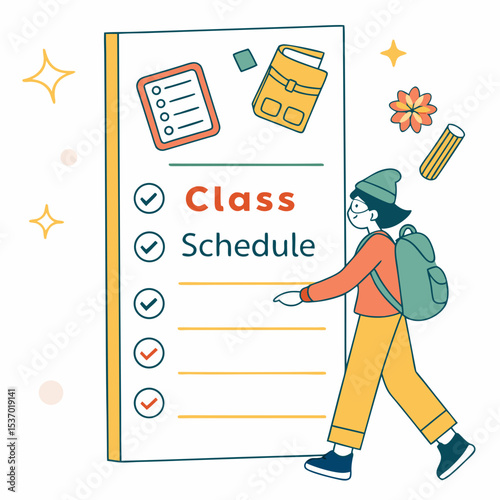 Student checking class schedule board college university education timetable