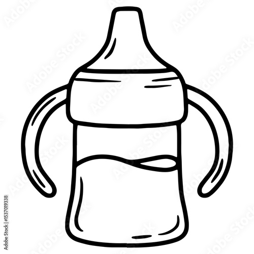 Hand drawn vector illustration of a sippy cup, linear style