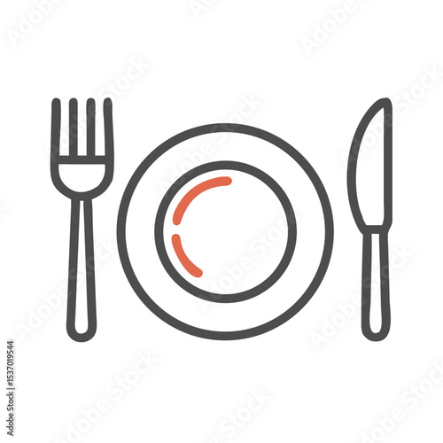 Professional cutout icon of plate fork and knife on white background