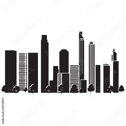 Black and white city skyline silhouette illustration