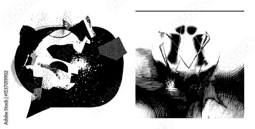 Vector Abstract fractured shapes with dynamic lines create a modern .