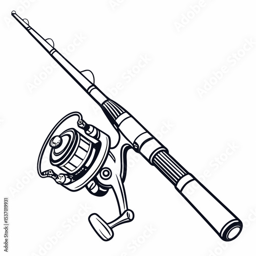 Professional fishing rod reel illustration isolated on white background