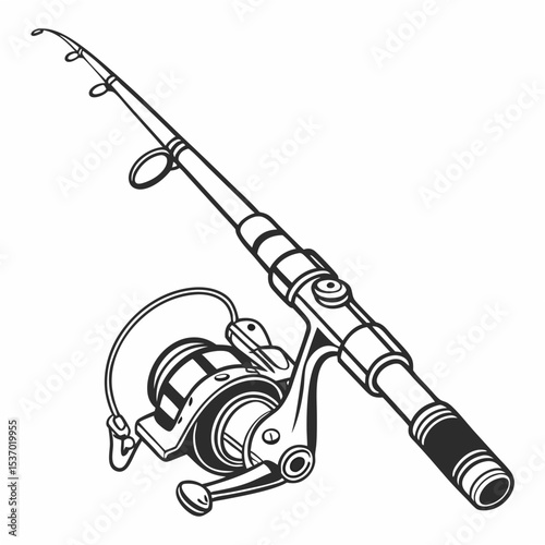 Professional fishing rod and reel illustration isolated on white