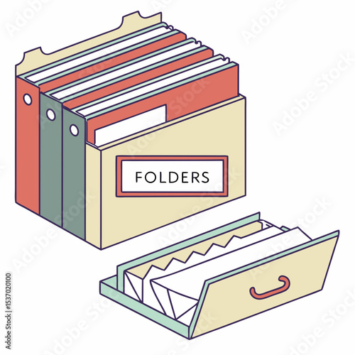 Organized files in box and open drawer folders paperwork storage