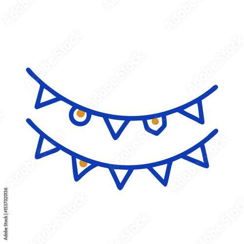 Festive blue bunting flags party decoration isolated on white background
