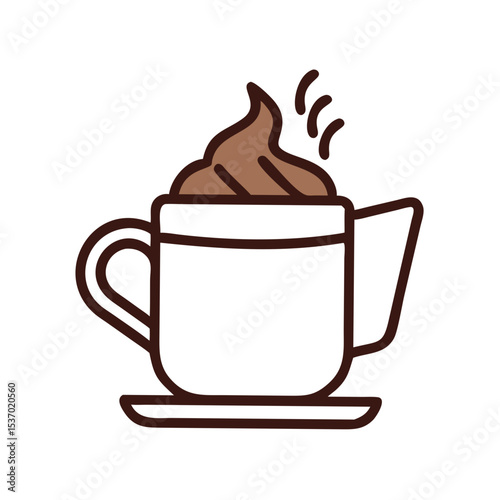 Hot chocolate silhouette design with whipped cream, clean cutout, vector shape for white background