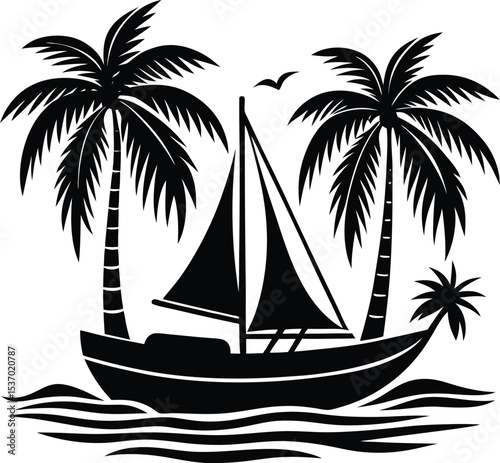 A sailboat ship silhouette on white background	