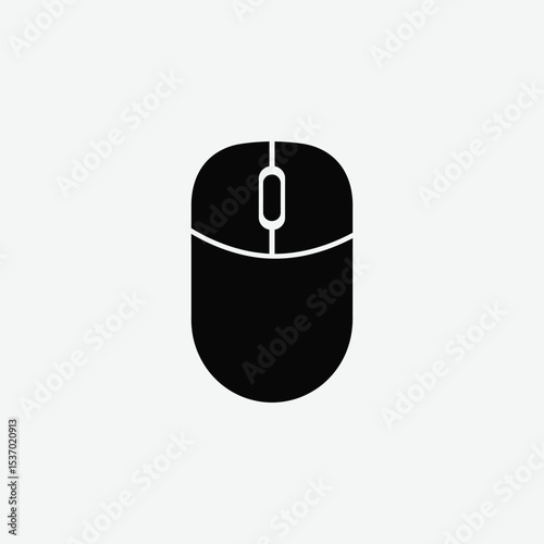 Download a clean, minimal black computer mouse icon in vector format. Features overhead view, scroll wheel, and sharp silhouette—ideal for tech, UI, and digital design projects.