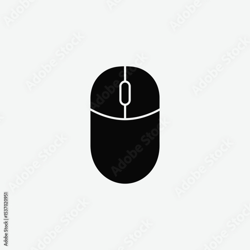Download a clean, minimal black computer mouse icon in vector format. Features overhead view, scroll wheel, and sharp silhouette—ideal for tech, UI, and digital design projects.