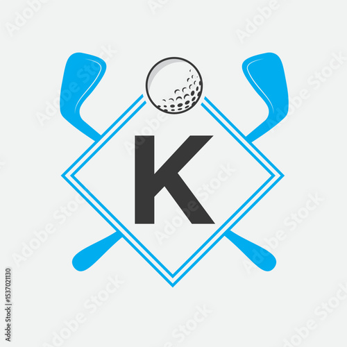 Golf Logo On Letter K Vector Template. Golf Club Symbol, Golf Training Sign