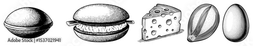 Vector Culinary elements including a burger cheese and egg are presented as detailed illustrations.