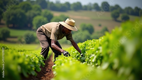 Farmer tending to crops