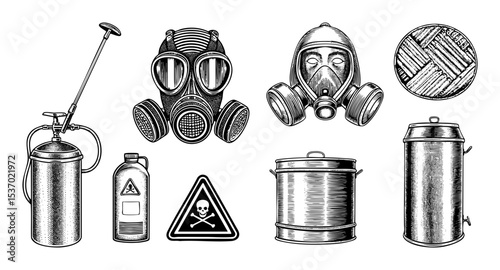Vector Hazardous materials protection equipment and warning signs .