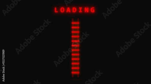 Red Ladder Style Vertical Loading Animation with Blocky Pixel Text and Climbing Rung Segments Featuring Pulsing Red Bars and Glitch Collapse for Horror Game or Creepy Interface Load Screens