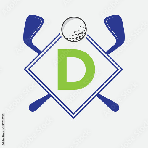 Golf Logo On Letter D Vector Template. Golf Club Symbol, Golf Training Sign