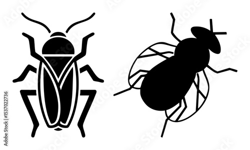 Vector Black insect depicting a cricket and a flying pest.