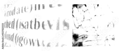 Vector Illustrative portrait of a woman with fragmented typographic elements.