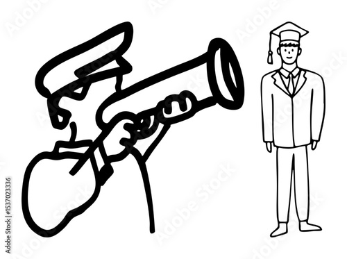Vector Graduation ceremony with diploma and celebrating student.
