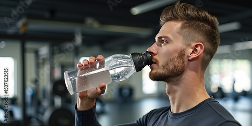 Man drinking water at gym